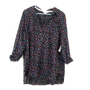Black button down shirt with floral pattern